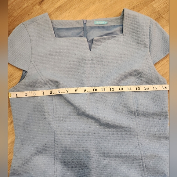 J. Mclaughlin Sheath Little Blue Dress Size 10 Short Cap Sleeves, Textured Fabri - Picture 12 of 15